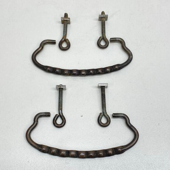 Antique Salvaged Set of 2 Brass Bail Pulls Dresser Cabinet Vanity‎ Desk Hardware - Picture 1 of 8